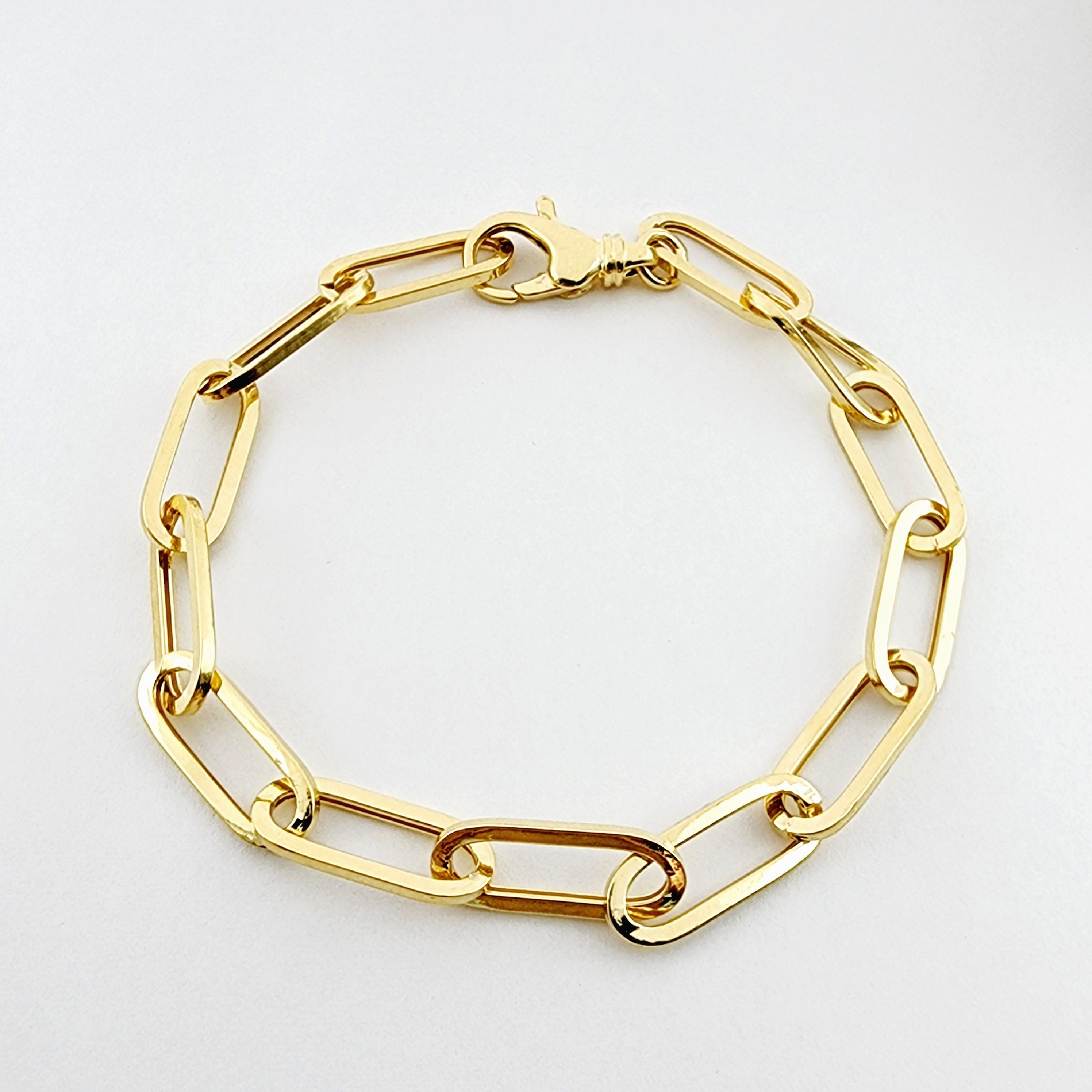 Gold Paperclip Chain Bracelet, Dainty 10K Yellow Gold Link Bracelet For Women, Paper Clip 6.45mm Chain, Perfect Gift For Her