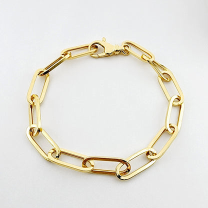 Gold Paperclip Chain Bracelet, Dainty 10K Yellow Gold Link Bracelet For Women, Paper Clip 6.45mm Chain, Perfect Gift For Her