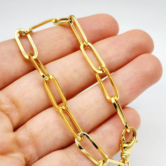 Gold Paperclip Chain Bracelet, Dainty 10K Yellow Gold Link Bracelet For Women, Paper Clip 6.45mm Chain, Perfect Gift For Her