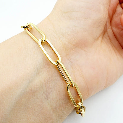 Gold Paperclip Chain Bracelet, Dainty 10K Yellow Gold Link Bracelet For Women, Paper Clip 6.45mm Chain, Perfect Gift For Her