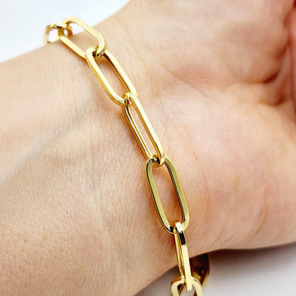 Gold Paperclip Chain Bracelet, Dainty 10K Yellow Gold Link Bracelet For Women, Paper Clip 6.45mm Chain, Perfect Gift For Her