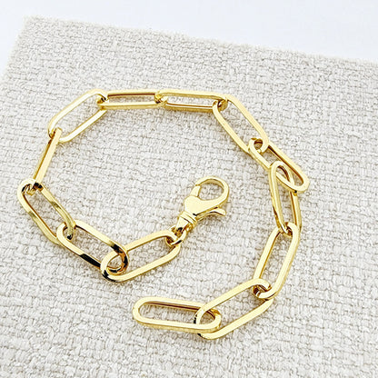 Gold Paperclip Chain Bracelet, Dainty 10K Yellow Gold Link Bracelet For Women, Paper Clip 6.45mm Chain, Perfect Gift For Her