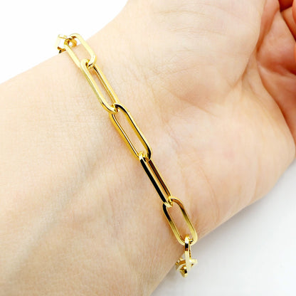 Gold Paperclip Chain Bracelet, Dainty 10K Yellow Gold Link Bracelet For Women, Paper Clip 4mm Chain Bracelet , Perfect Gift For Her