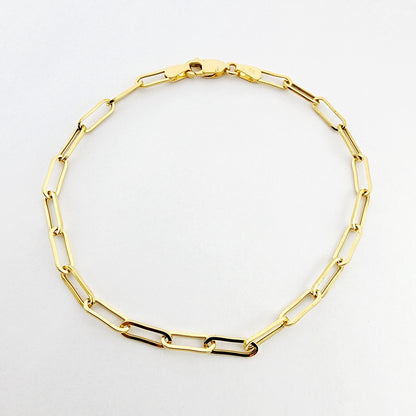 Gold Paperclip Chain Bracelet, Dainty 10K Yellow Gold Link Bracelet For Women, Paper Clip 4mm Chain Bracelet , Perfect Gift For Her