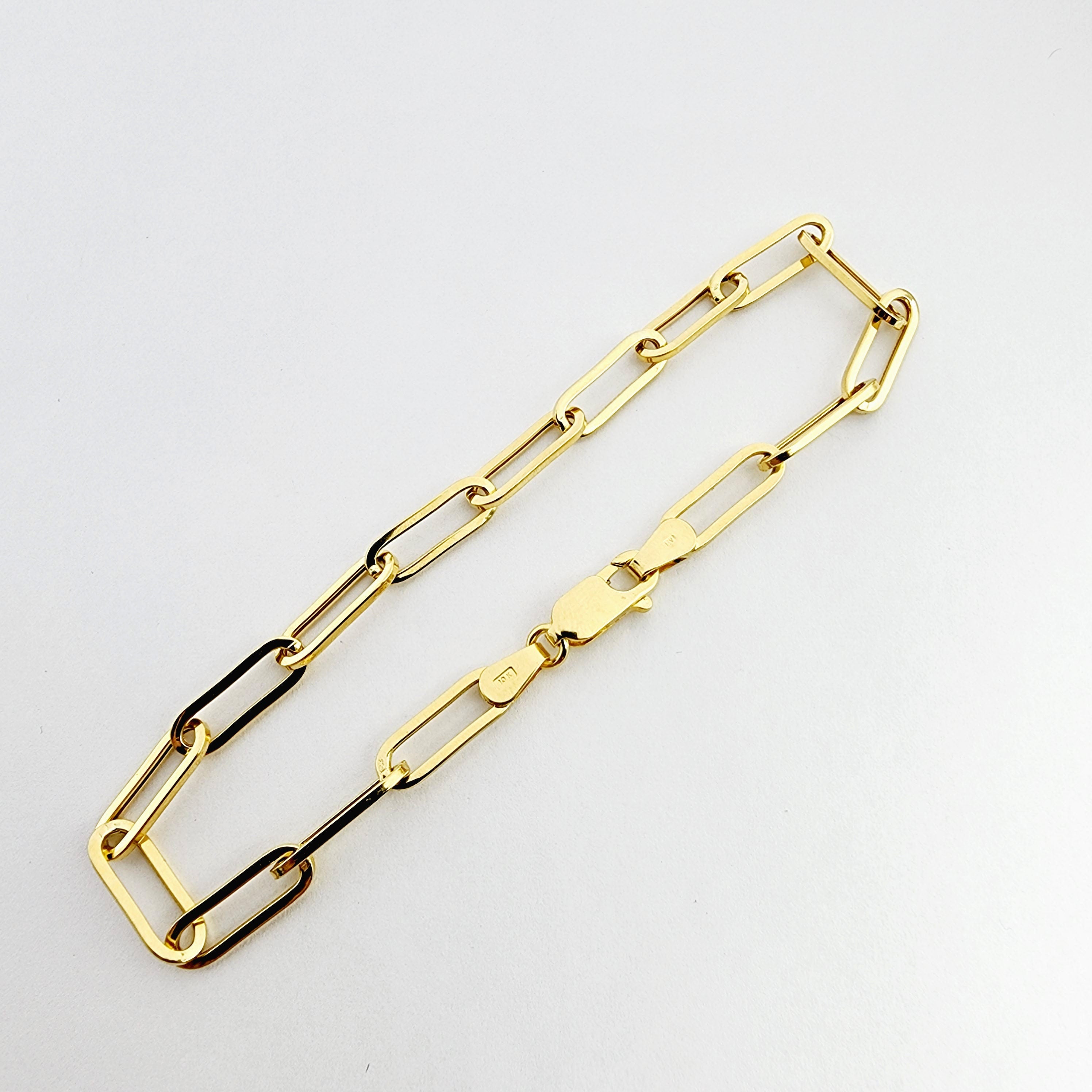 Gold Paperclip Chain Bracelet, Dainty 10K Yellow Gold Link Bracelet For Women, Paper Clip 4mm Chain Bracelet , Perfect Gift For Her