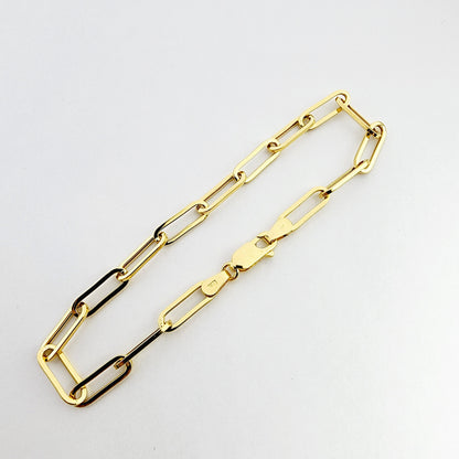 Gold Paperclip Chain Bracelet, Dainty 10K Yellow Gold Link Bracelet For Women, Paper Clip 4mm Chain Bracelet , Perfect Gift For Her