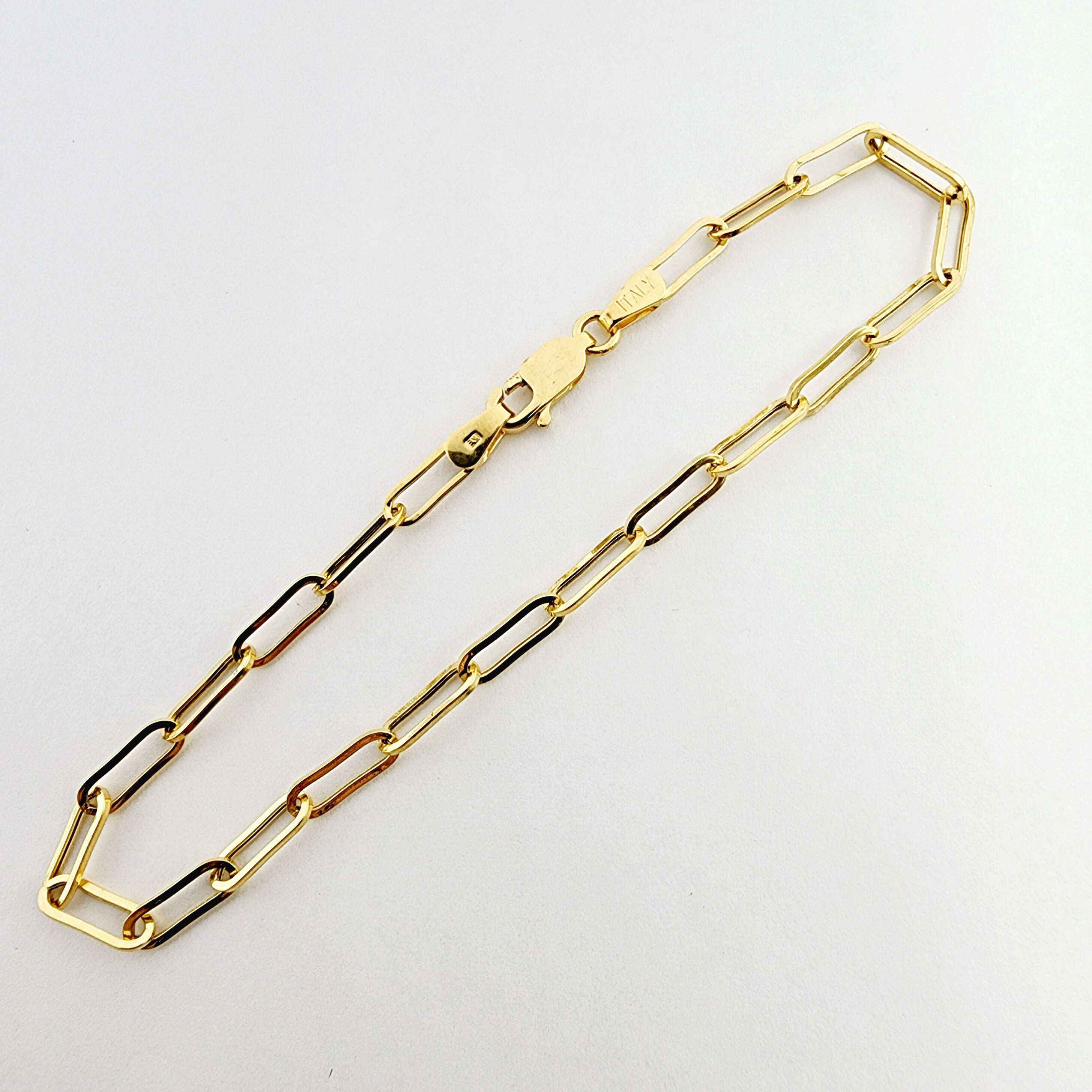 Gold Paperclip Chain Bracelet, Dainty 10K Yellow Gold Link Bracelet For Women, Paper Clip 4mm Chain Bracelet , Perfect Gift For Her