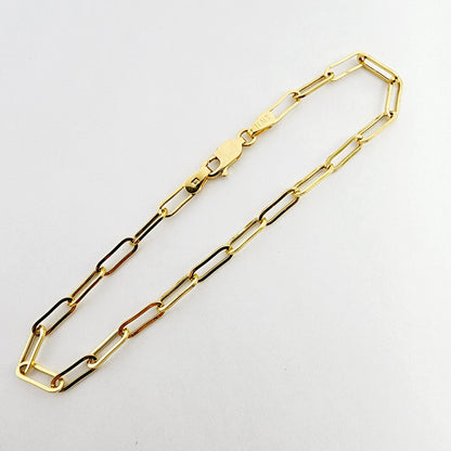 Gold Paperclip Chain Bracelet, Dainty 10K Yellow Gold Link Bracelet For Women, Paper Clip 4mm Chain Bracelet , Perfect Gift For Her
