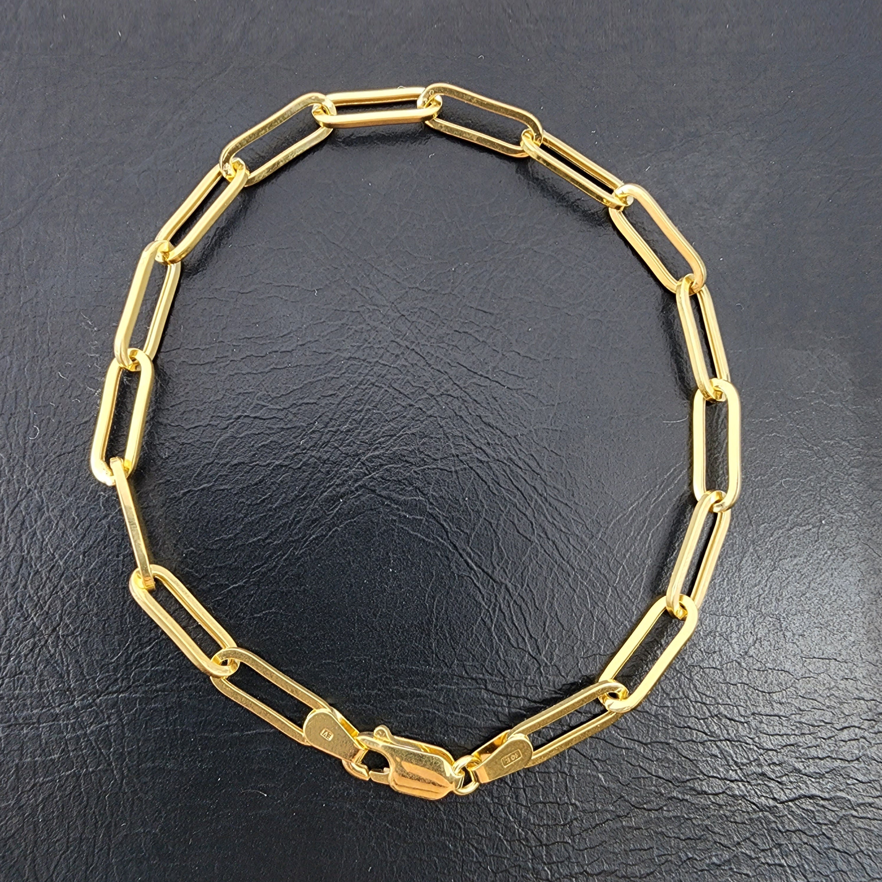 Gold Paperclip Chain Bracelet, Dainty 10K Yellow Gold Link Bracelet For Women, Paper Clip 4mm Chain Bracelet , Perfect Gift For Her