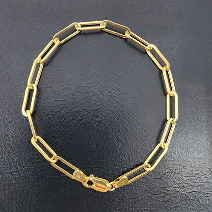 Gold Paperclip Chain Bracelet, Dainty 10K Yellow Gold Link Bracelet For Women, Paper Clip 4mm Chain Bracelet , Perfect Gift For Her