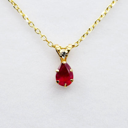 Gold Ruby Pendant Necklace, 10K Yellow Gold Tear drop Ruby 6x4mm Pendant, July Birthstone, Gift For Her