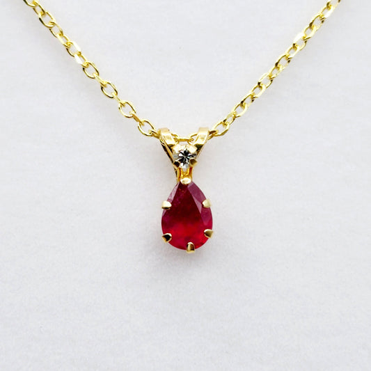 Gold Ruby Pendant Necklace, 10K Yellow Gold Tear drop Ruby 6x4mm Pendant, July Birthstone, Gift For Her