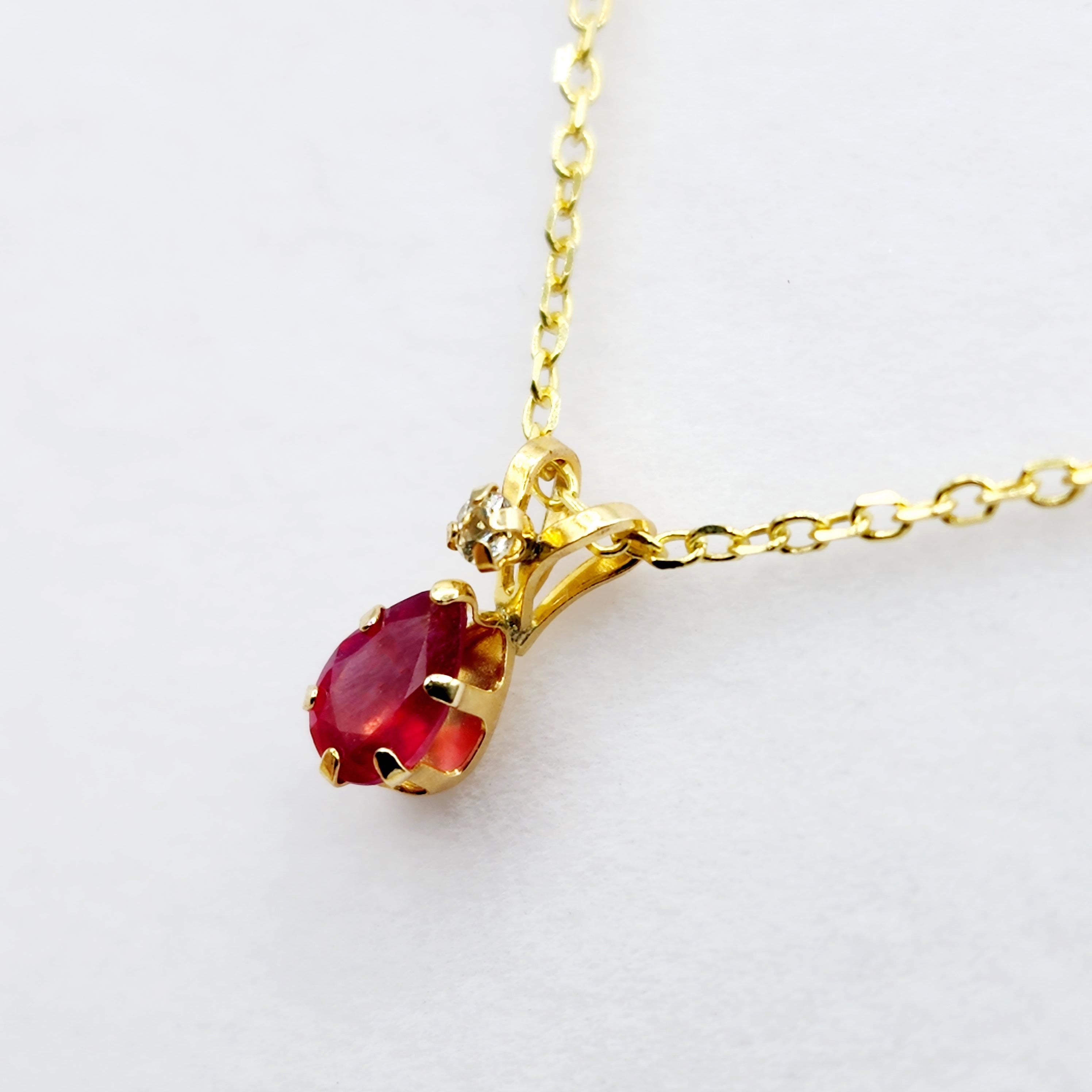 Gold Ruby Pendant Necklace, 10K Yellow Gold Tear drop Ruby 6x4mm Pendant, July Birthstone, Gift For Her