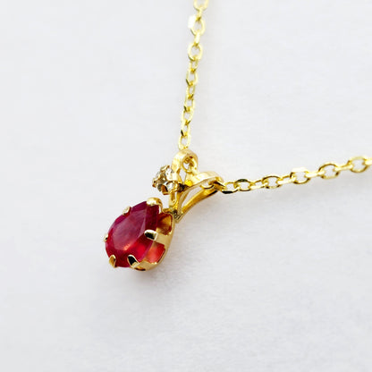 Gold Ruby Pendant Necklace, 10K Yellow Gold Tear drop Ruby 6x4mm Pendant, July Birthstone, Gift For Her