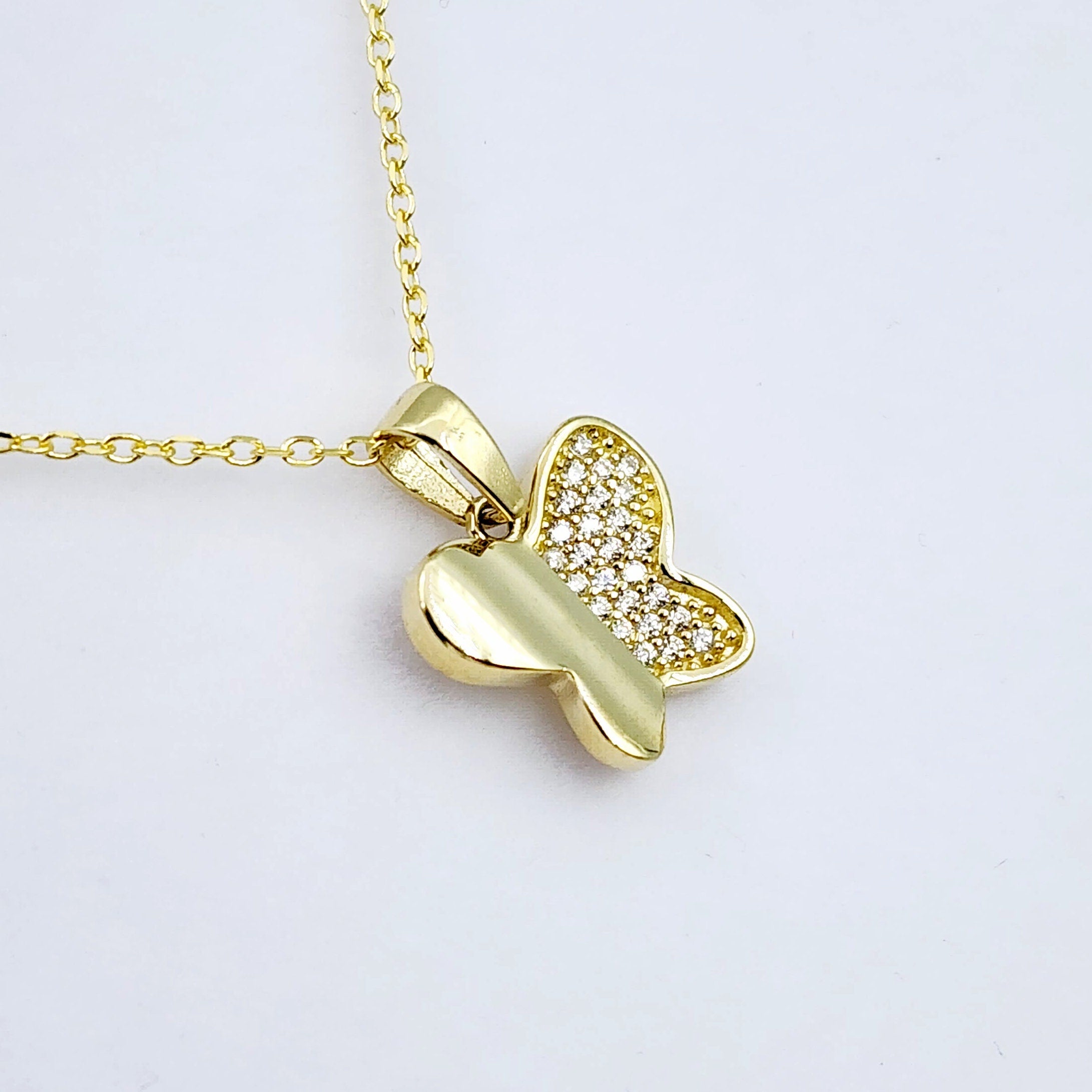 Gold Butterfly Pendant Necklace, 10K Yellow Gold Butterfly Necklace Pendant, Dainty Butterfly, Gif for Her, Birthday Gift, Christmas Gift