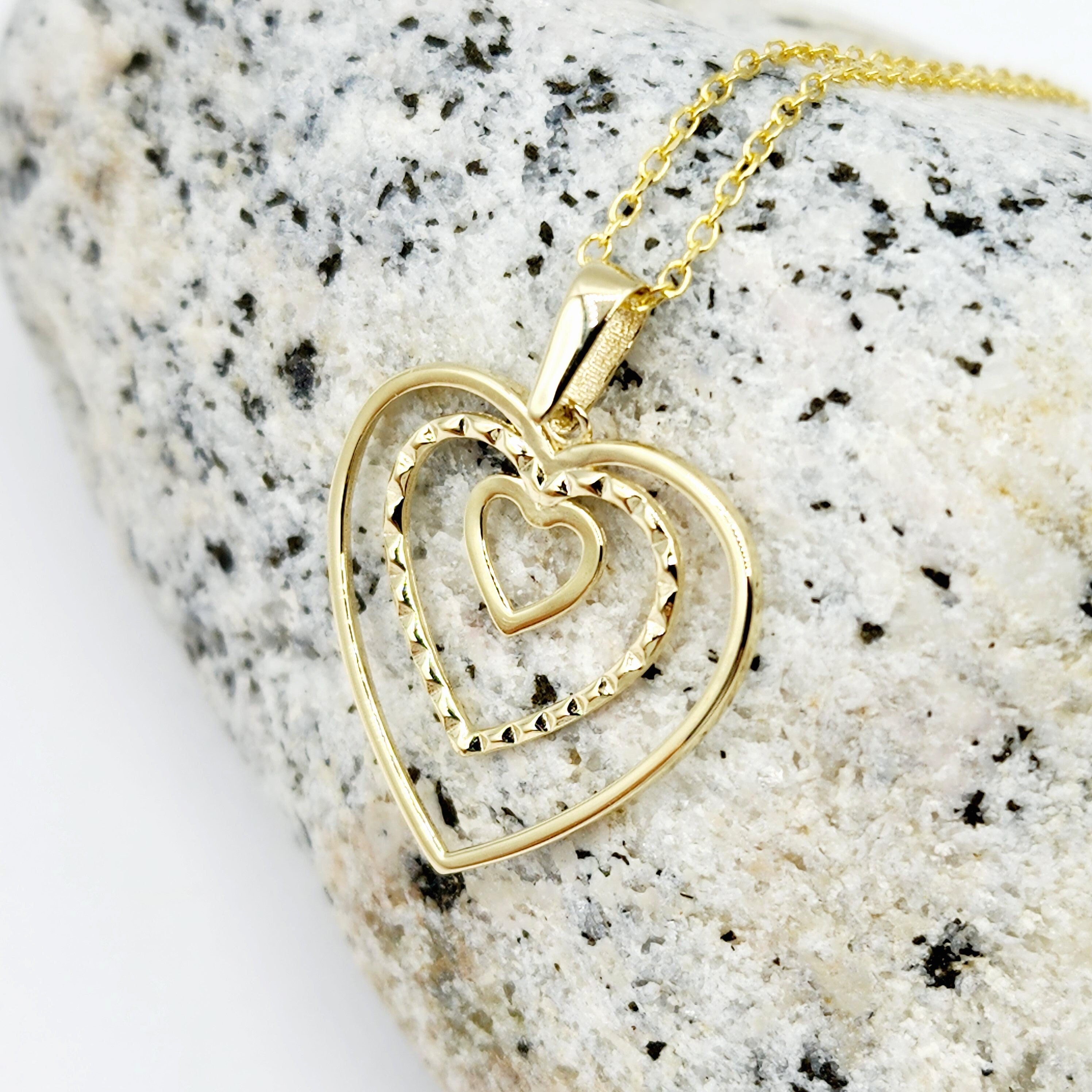 Gold Heart Pendant Necklace, 10K Yellow Gold Heart Necklace Pendant, Dainty Heart Gold, Charm Necklace, Valentine's Day Gift For Her