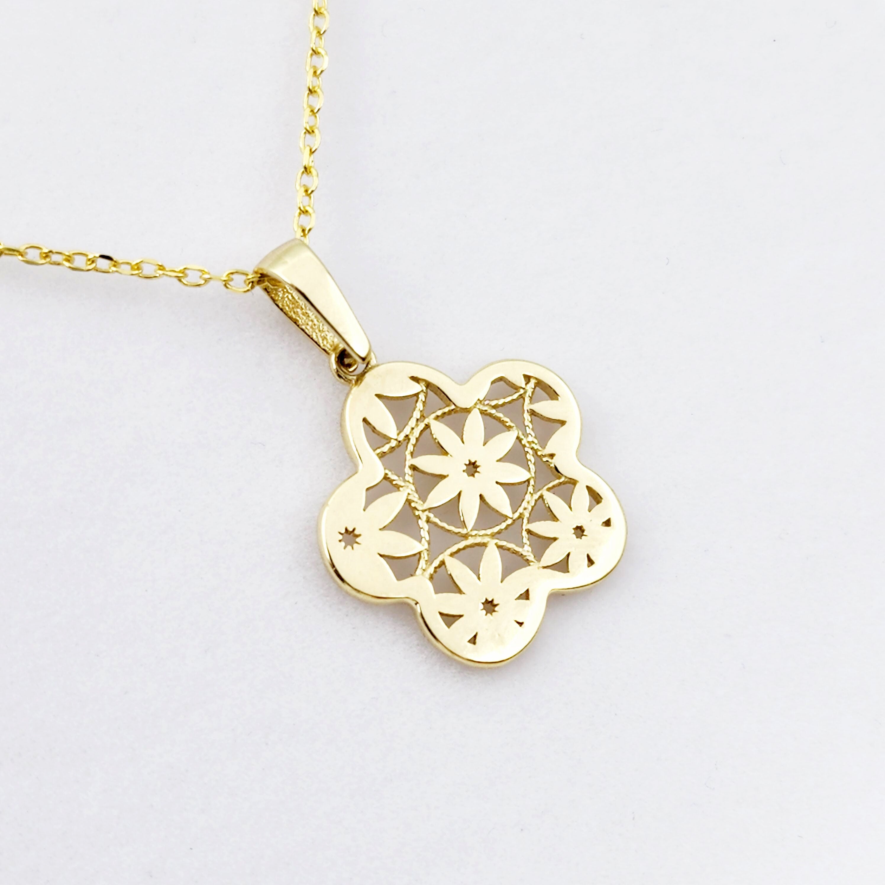 Gold Snowflake Pendant Necklace, 10K Yellow Gold Snowflake Pendant With CZ, Dainty Snowflake Charm, Winter Gift For Her