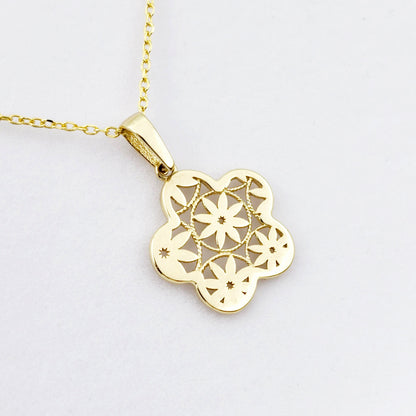Gold Snowflake Pendant Necklace, 10K Yellow Gold Snowflake Pendant With CZ, Dainty Snowflake Charm, Winter Gift For Her