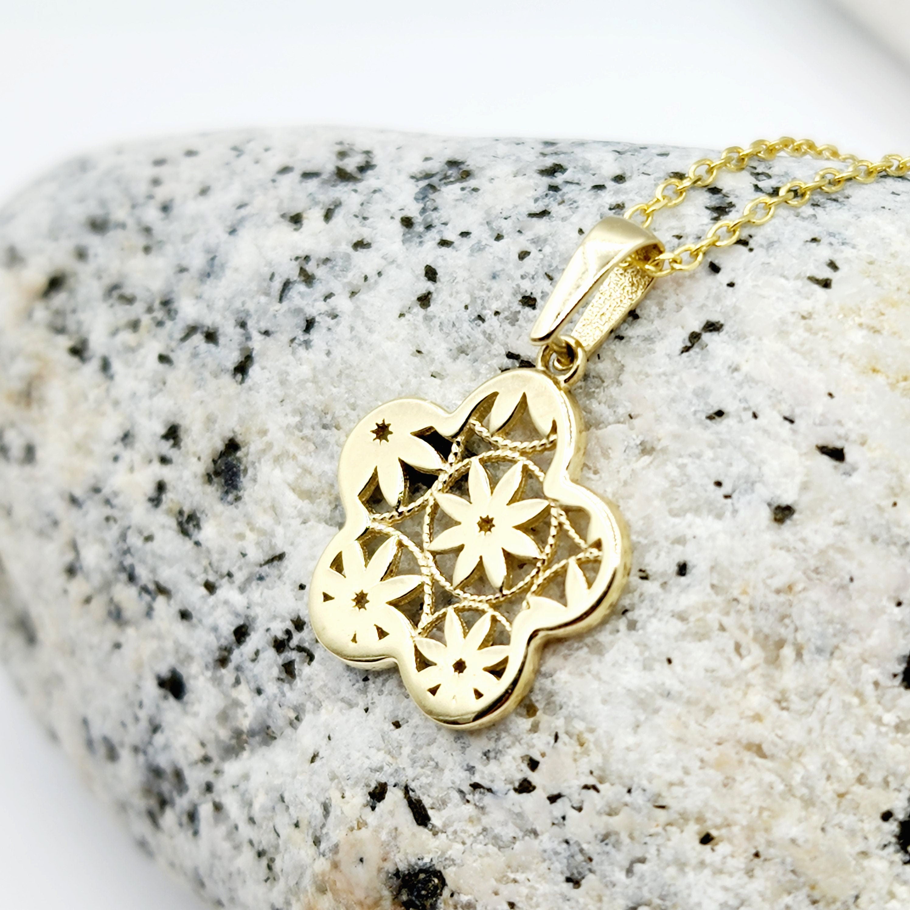 Gold Snowflake Pendant Necklace, 10K Yellow Gold Snowflake Pendant With CZ, Dainty Snowflake Charm, Winter Gift For Her