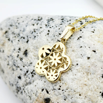 Gold Snowflake Pendant Necklace, 10K Yellow Gold Snowflake Pendant With CZ, Dainty Snowflake Charm, Winter Gift For Her