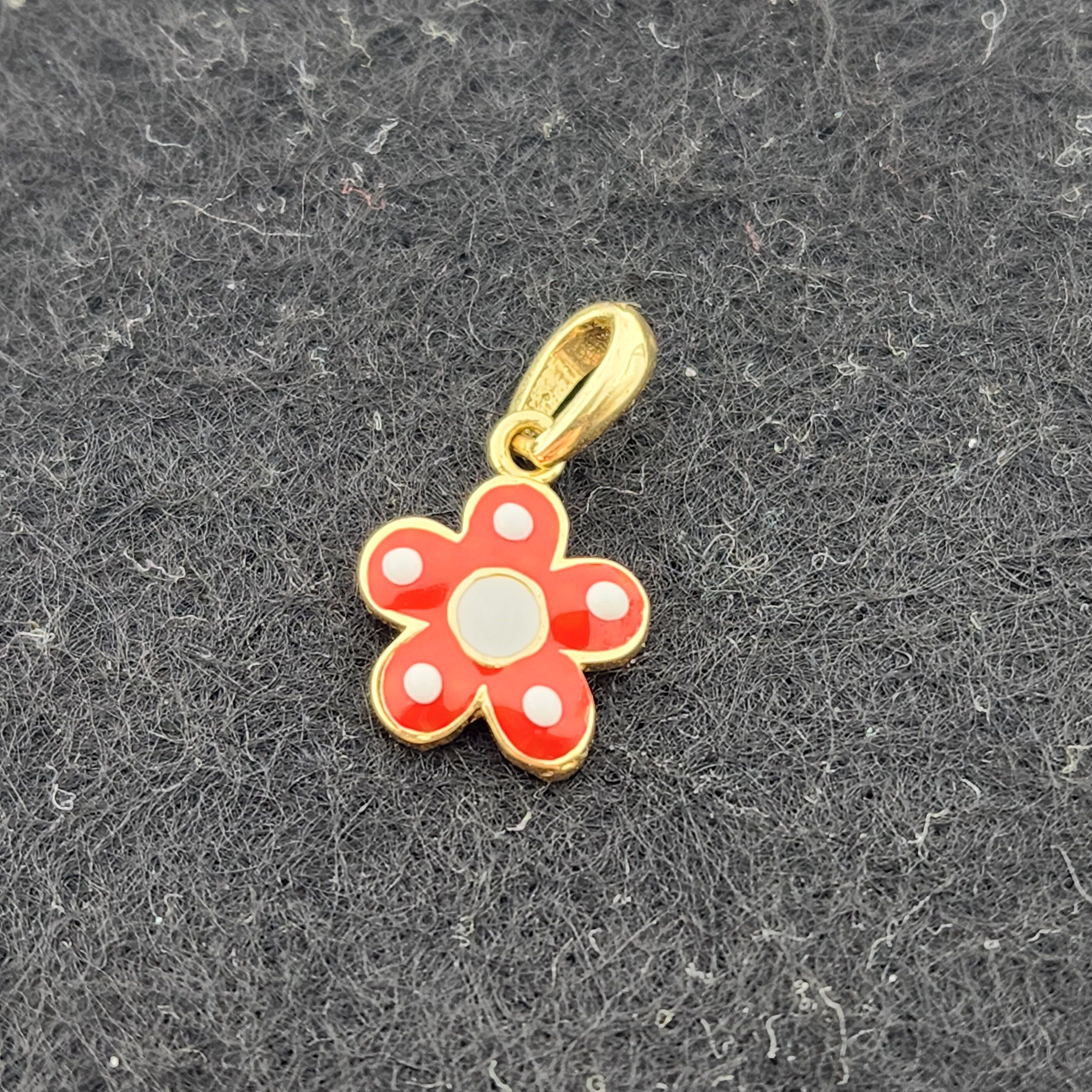 Gold Flower Pendant Necklace, 10K Yellow Gold Red Floral Necklace Pendant, Dainty Gold Small Pendant, Gift For Baby, Baby Jewelry