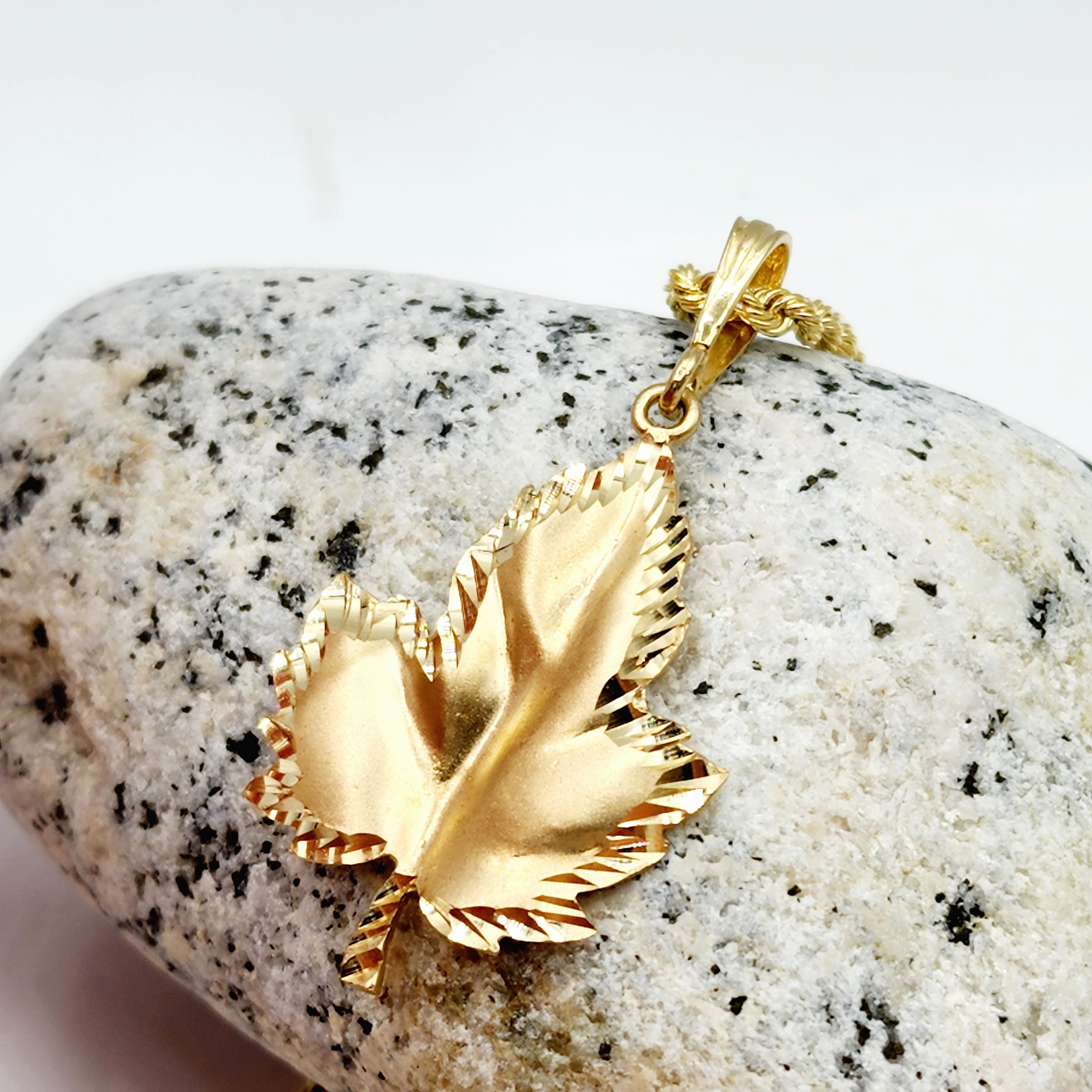 Gold Maple Leaf Pendant Necklace For Men and Women, 10K Yellow Gold Big Maple Leaf Canada Pendant, Unisex Jewelry, Gift For Her or Him