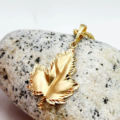 Gold Maple Leaf Pendant Necklace For Men and Women, 10K Yellow Gold Big Maple Leaf Canada Pendant, Unisex Jewelry, Gift For Her or Him