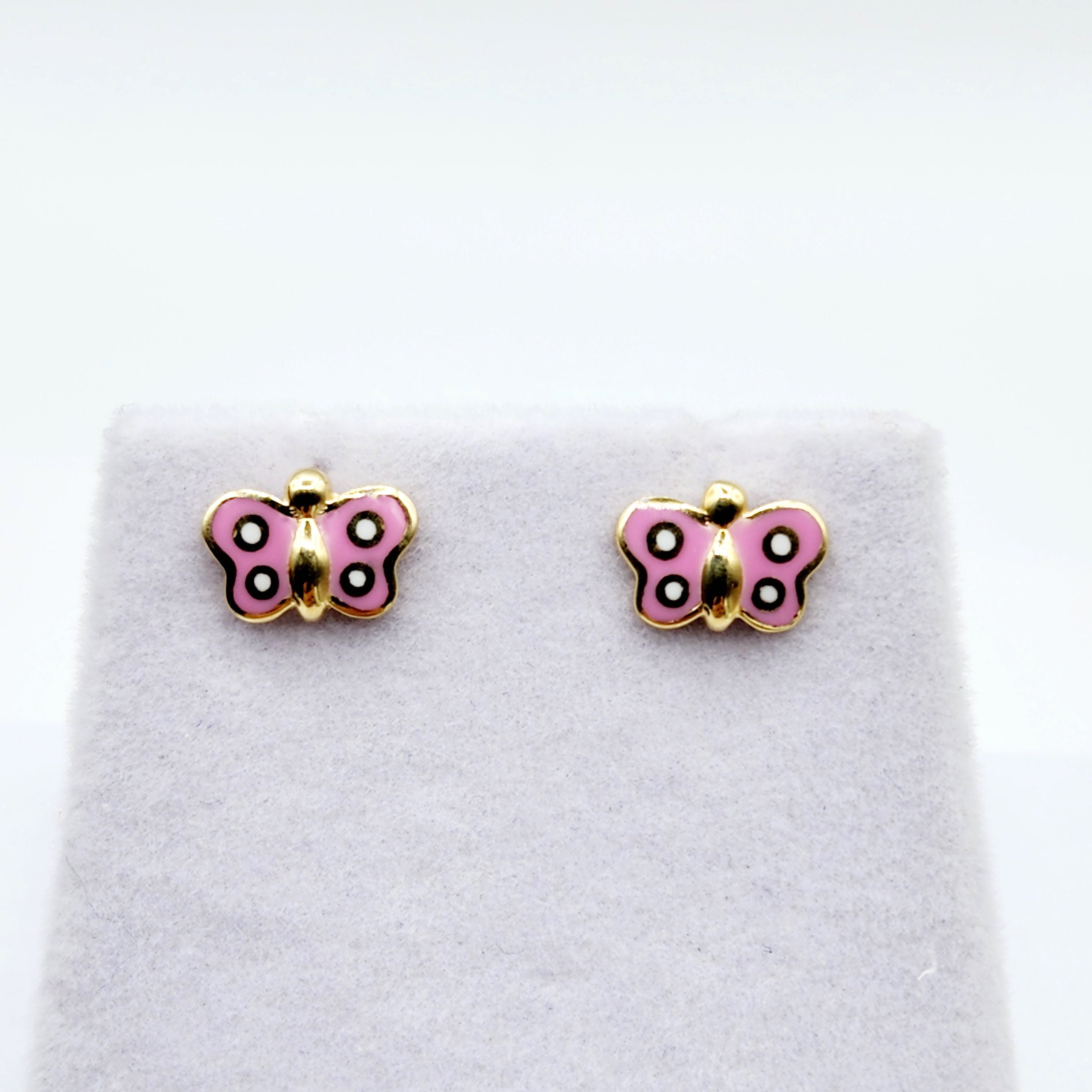 Gold Butterfly Stud Earrings, 10K Yellow Gold Butterfly Earrings, Birthday Gift, Gold Earrings For Baby, Baby Earrings, Cute Girl Earrings