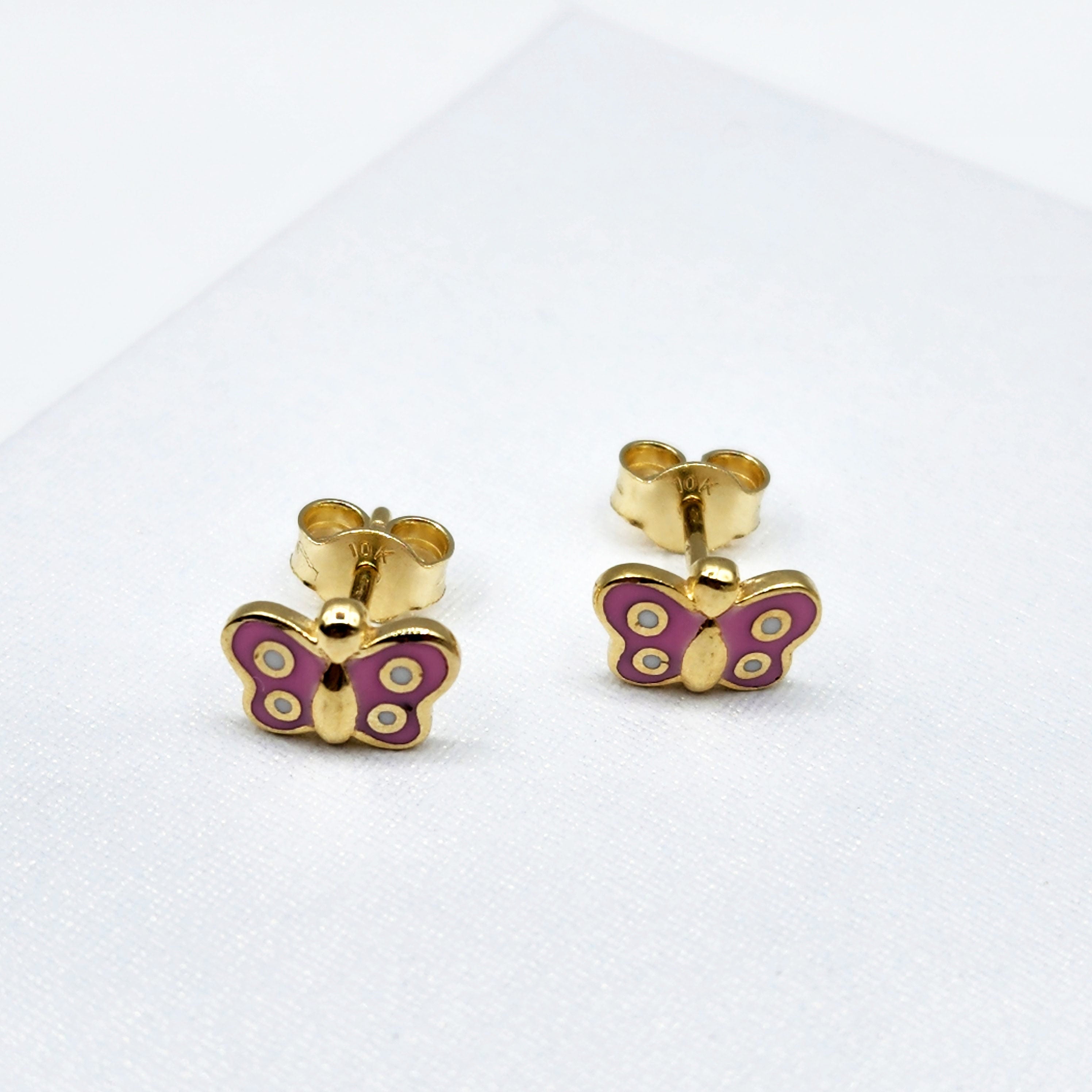 Gold Butterfly Stud Earrings, 10K Yellow Gold Butterfly Earrings, Birthday Gift, Gold Earrings For Baby, Baby Earrings, Cute Girl Earrings