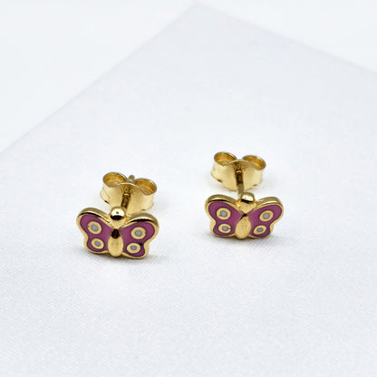 Gold Butterfly Stud Earrings, 10K Yellow Gold Butterfly Earrings, Birthday Gift, Gold Earrings For Baby, Baby Earrings, Cute Girl Earrings