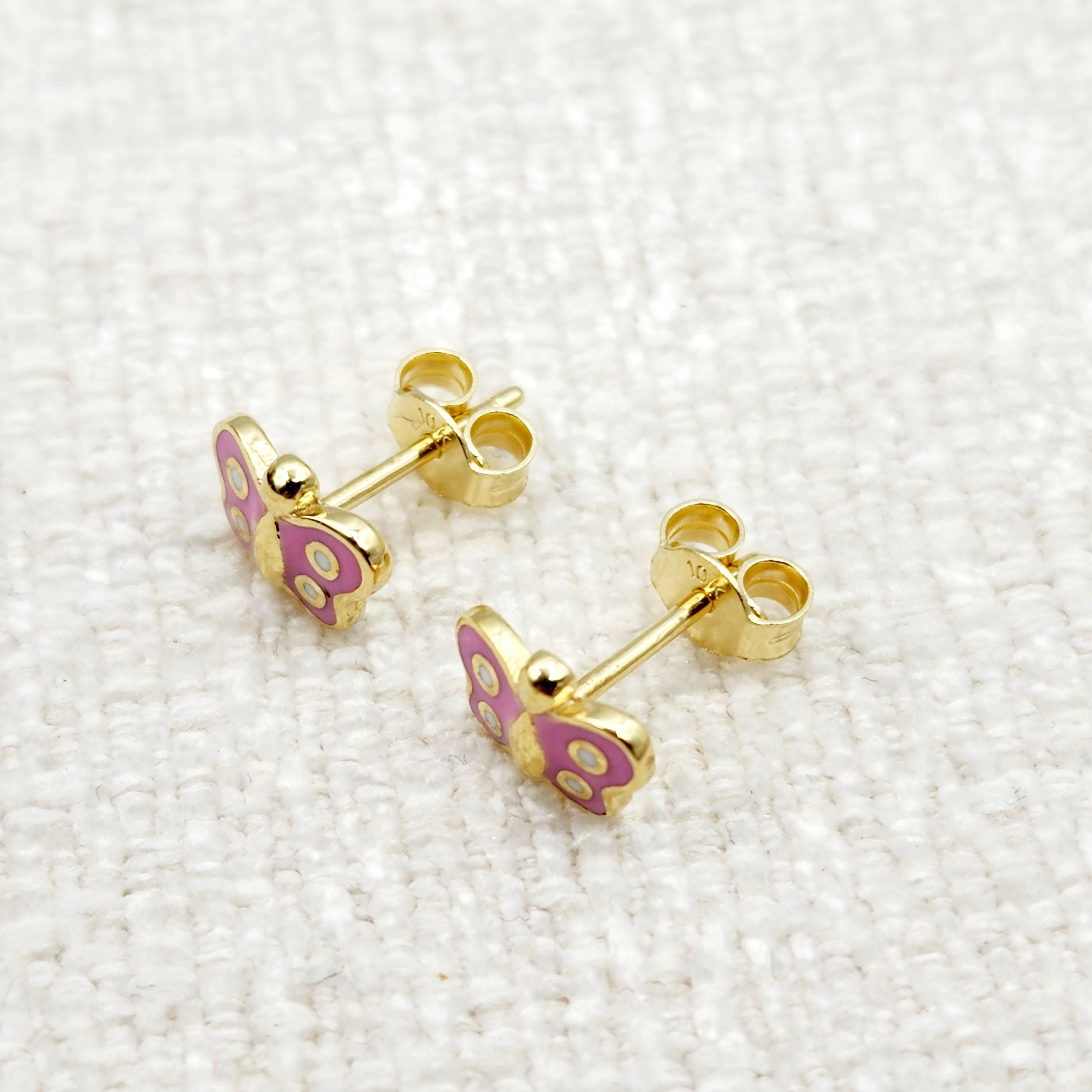 Gold Butterfly Stud Earrings, 10K Yellow Gold Butterfly Earrings, Birthday Gift, Gold Earrings For Baby, Baby Earrings, Cute Girl Earrings