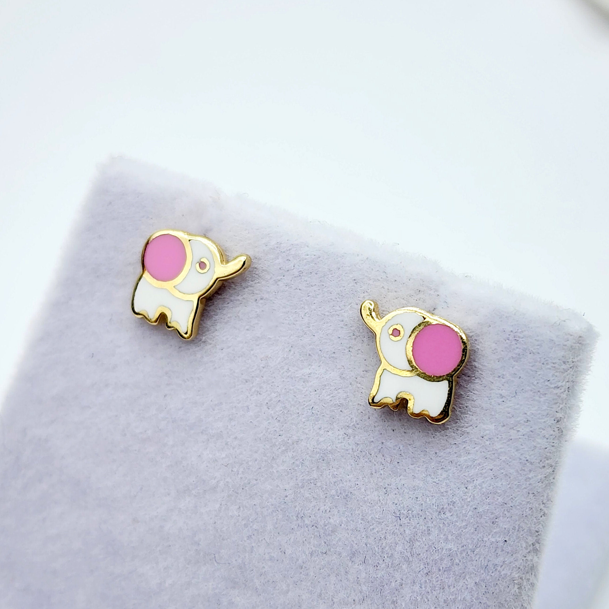 Gold Elephant Stud Earrings, 10K Yellow Gold Elephant Earrings, Birthday Gift, Gold Earrings For Baby, Baby Earrings, Cute Girl Earrings