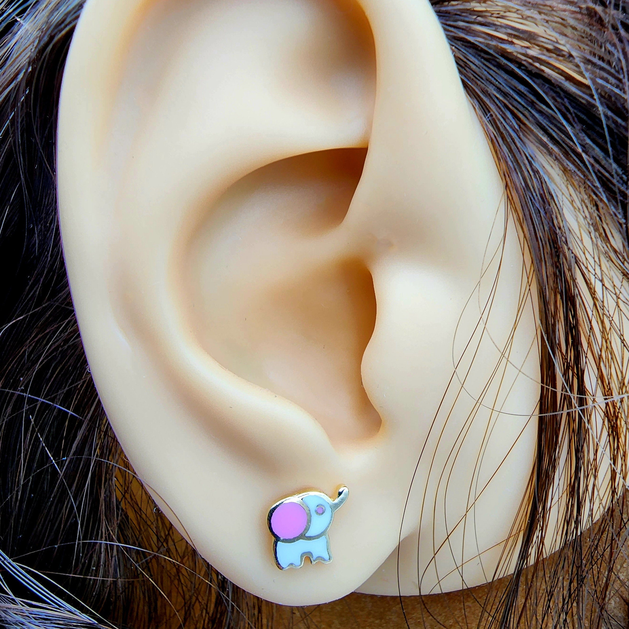 Gold Elephant Stud Earrings, 10K Yellow Gold Elephant Earrings, Birthday Gift, Gold Earrings For Baby, Baby Earrings, Cute Girl Earrings