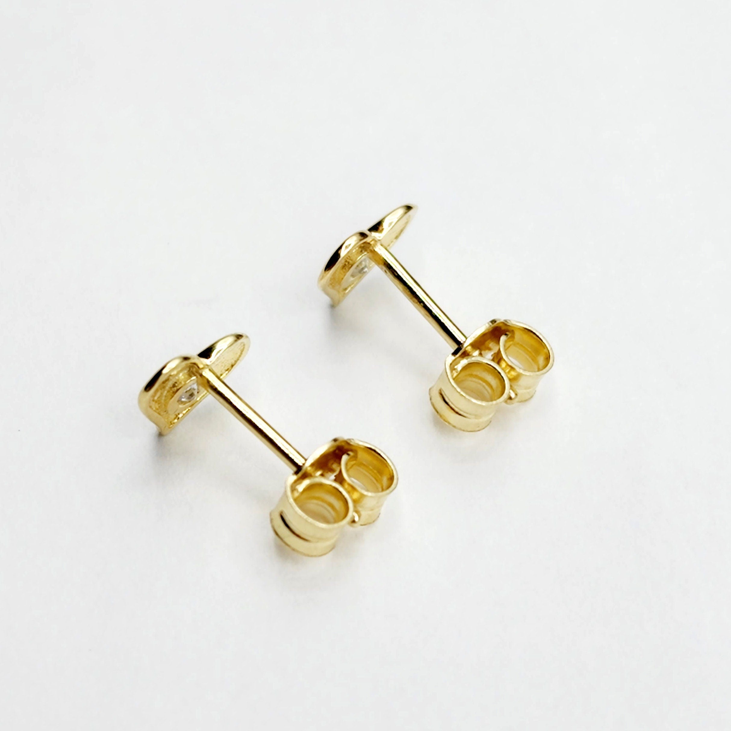 Gold Heart Stud Earrings, 10K Yellow Gold Heart Earrings With CZ, Birthday Gift, Gold Stud Earrings For Her, Baby Earrings, Girl Earrings