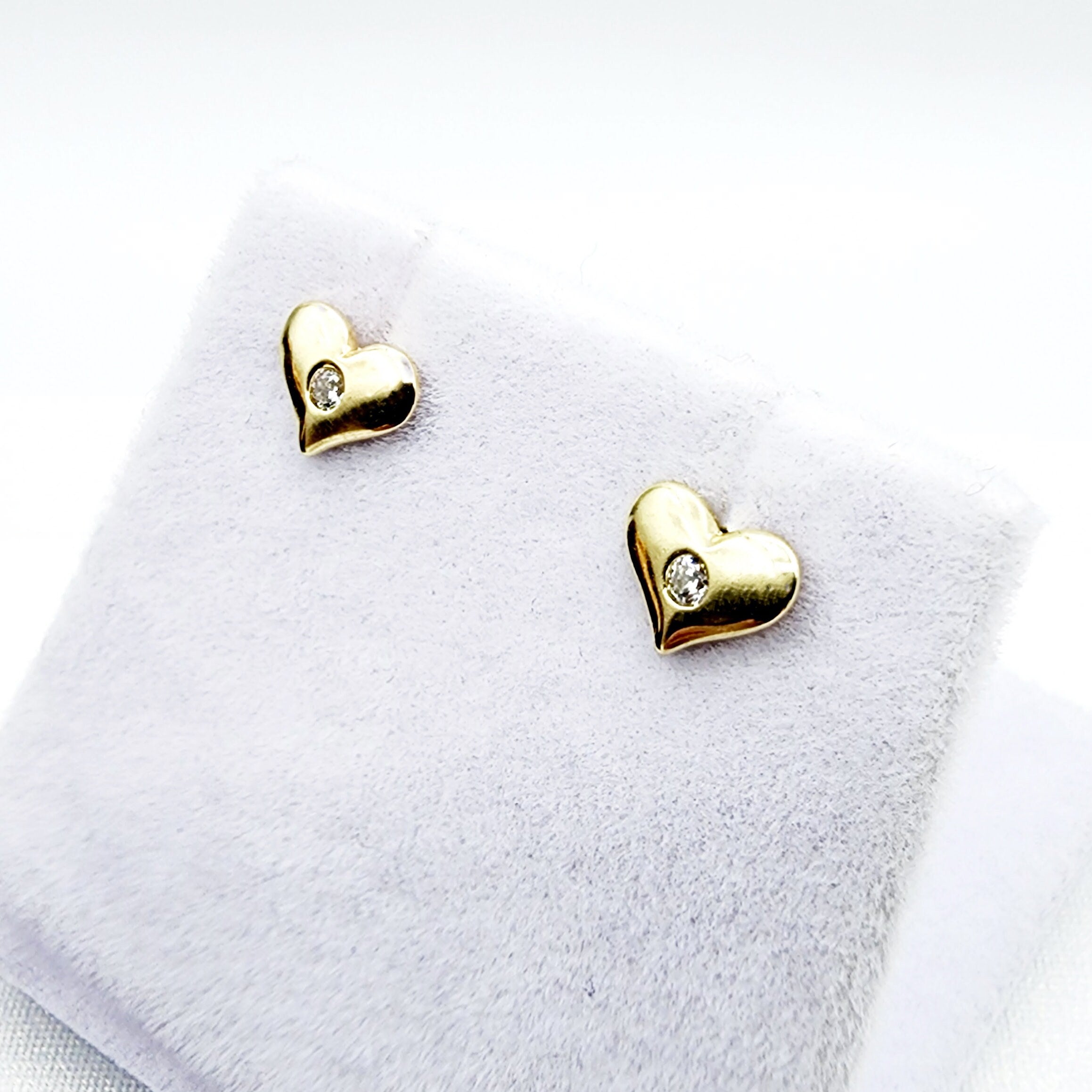 Gold Heart Stud Earrings, 10K Yellow Gold Heart Earrings With CZ, Birthday Gift, Gold Stud Earrings For Her, Baby Earrings, Girl Earrings