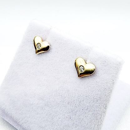 Gold Heart Stud Earrings, 10K Yellow Gold Heart Earrings With CZ, Birthday Gift, Gold Stud Earrings For Her, Baby Earrings, Girl Earrings