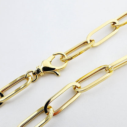 Solid Gold Paperclip Chain Necklace, Dainty 10K Yellow Solid Gold Necklace, Paper Clip 6.45mm Chain, Perfect Gift Necklace