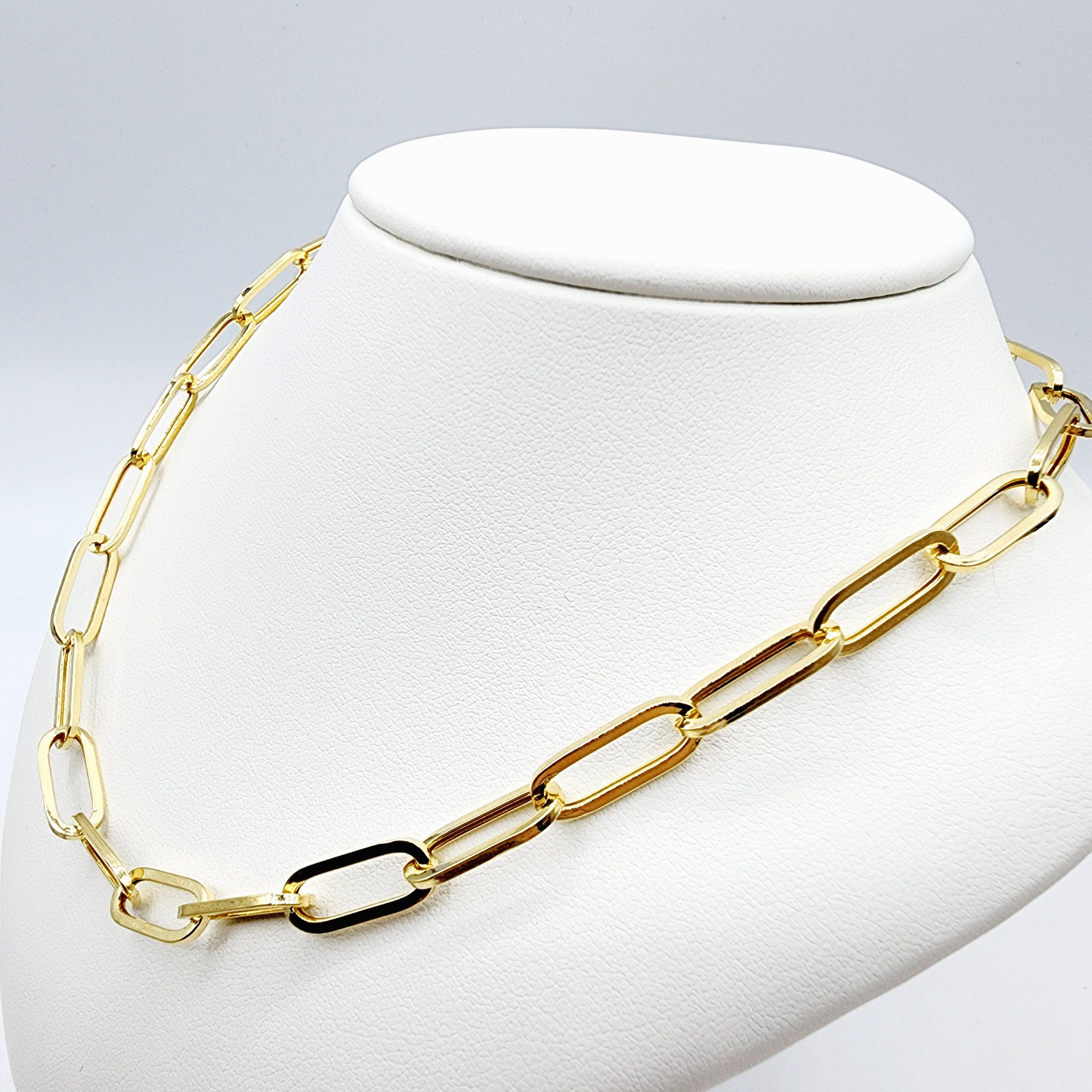 Solid Gold Paperclip Chain Necklace, Dainty 10K Yellow Solid Gold Necklace, Paper Clip 6.45mm Chain, Perfect Gift Necklace