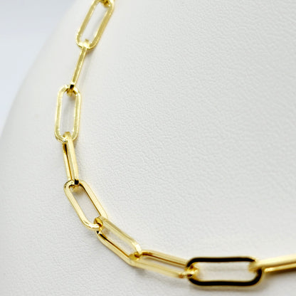 Solid Gold Paperclip Chain Necklace, Dainty 10K Yellow Solid Gold Necklace, Paper Clip 4mm Chain, Perfect Gift For Christmas