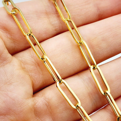 Solid Gold Paperclip Chain Necklace, Dainty 10K Yellow Solid Gold Necklace, Paper Clip 4mm Chain, Perfect Gift For Christmas