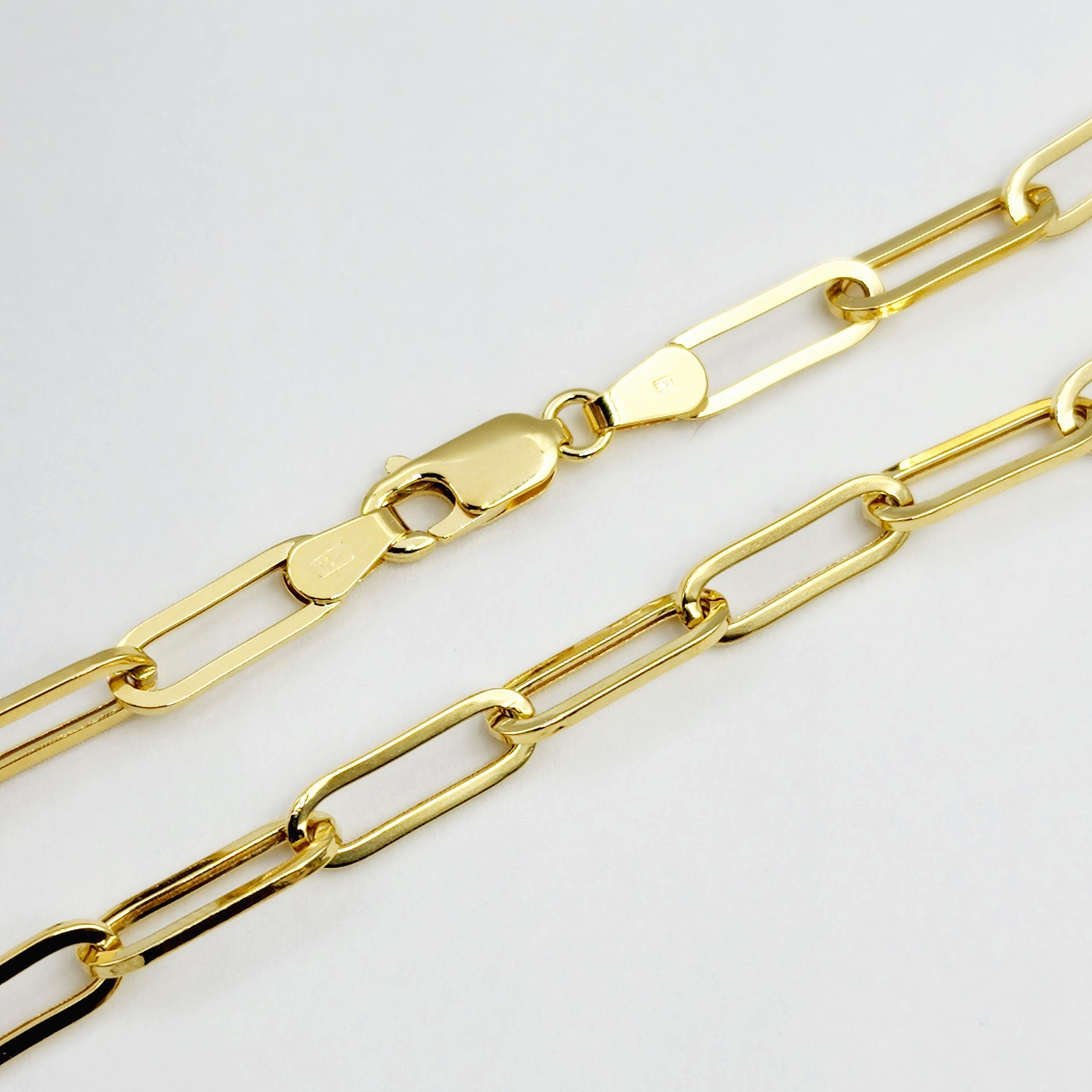 Solid Gold Paperclip Chain Necklace, Dainty 10K Yellow Solid Gold Necklace, Paper Clip 4mm Chain, Perfect Gift For Christmas