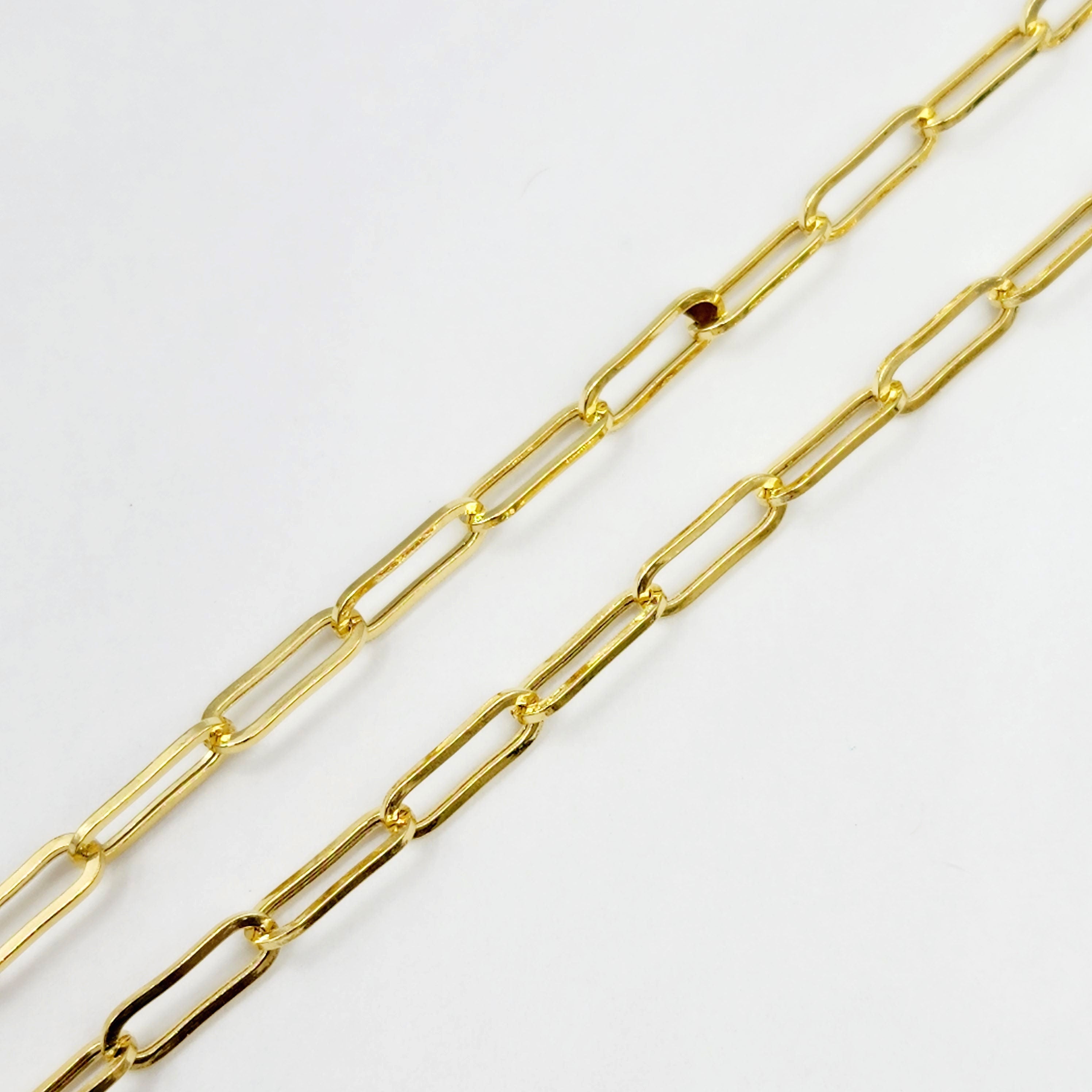 Solid Gold Paperclip Chain Necklace, Dainty 10K Yellow Solid Gold Necklace, Paper Clip 3mm Chain, Perfect Gift For Christmas