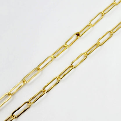 Solid Gold Paperclip Chain Necklace, Dainty 10K Yellow Solid Gold Necklace, Paper Clip 3mm Chain, Perfect Gift For Christmas