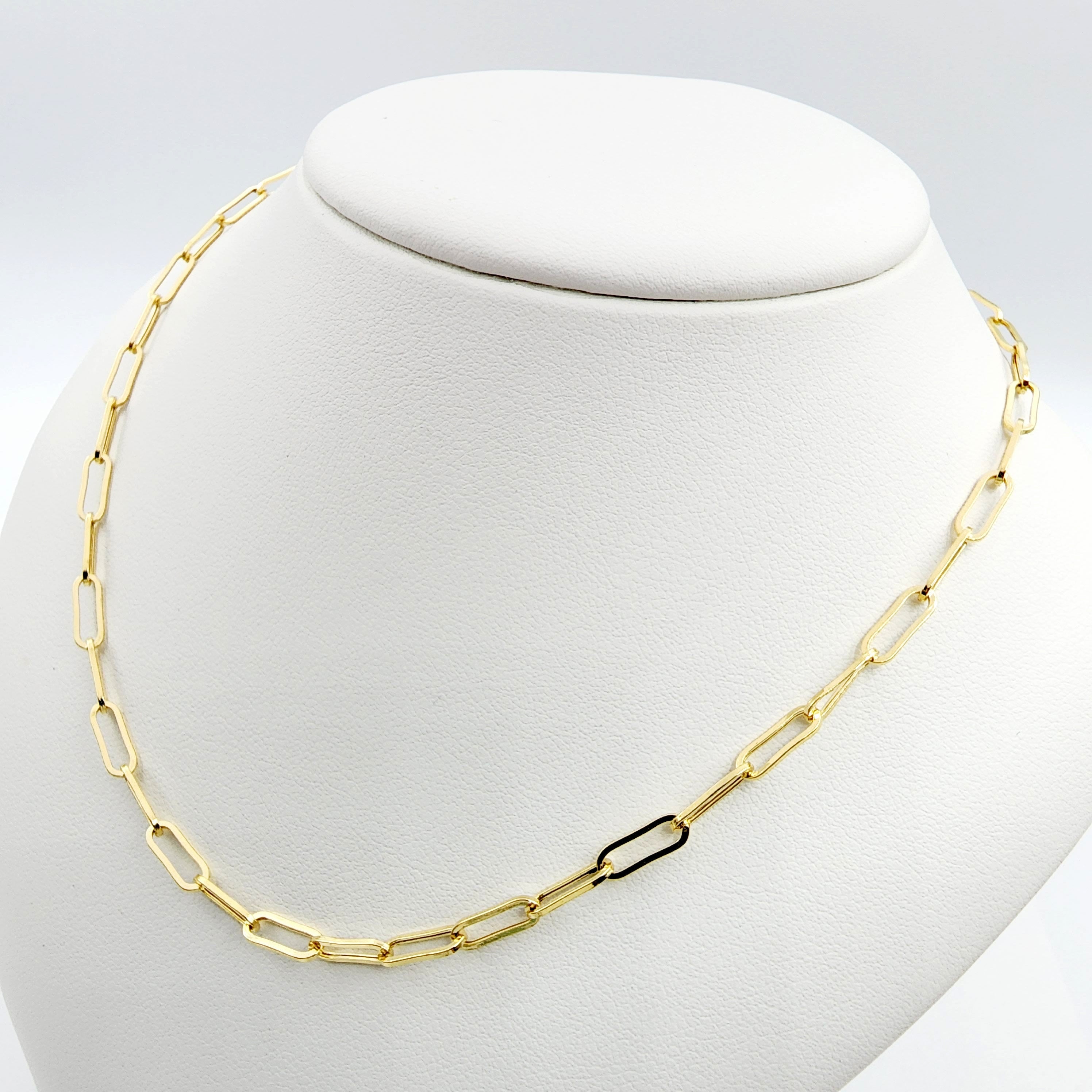 Solid Gold Paperclip Chain Necklace, Dainty 10K Yellow Solid Gold Necklace, Paper Clip 3mm Chain, Perfect Gift For Christmas