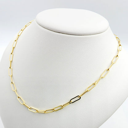Solid Gold Paperclip Chain Necklace, Dainty 10K Yellow Solid Gold Necklace, Paper Clip 3mm Chain, Perfect Gift For Christmas