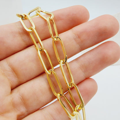 Gold Paperclip Chain Bracelet, Dainty 10K Yellow Gold Link Bracelet For Women, Paper Clip 6.45mm Chain, Perfect Gift For Her