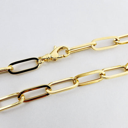 Gold Paperclip Chain Bracelet, Dainty 10K Yellow Gold Link Bracelet For Women, Paper Clip 6.45mm Chain, Perfect Gift For Her