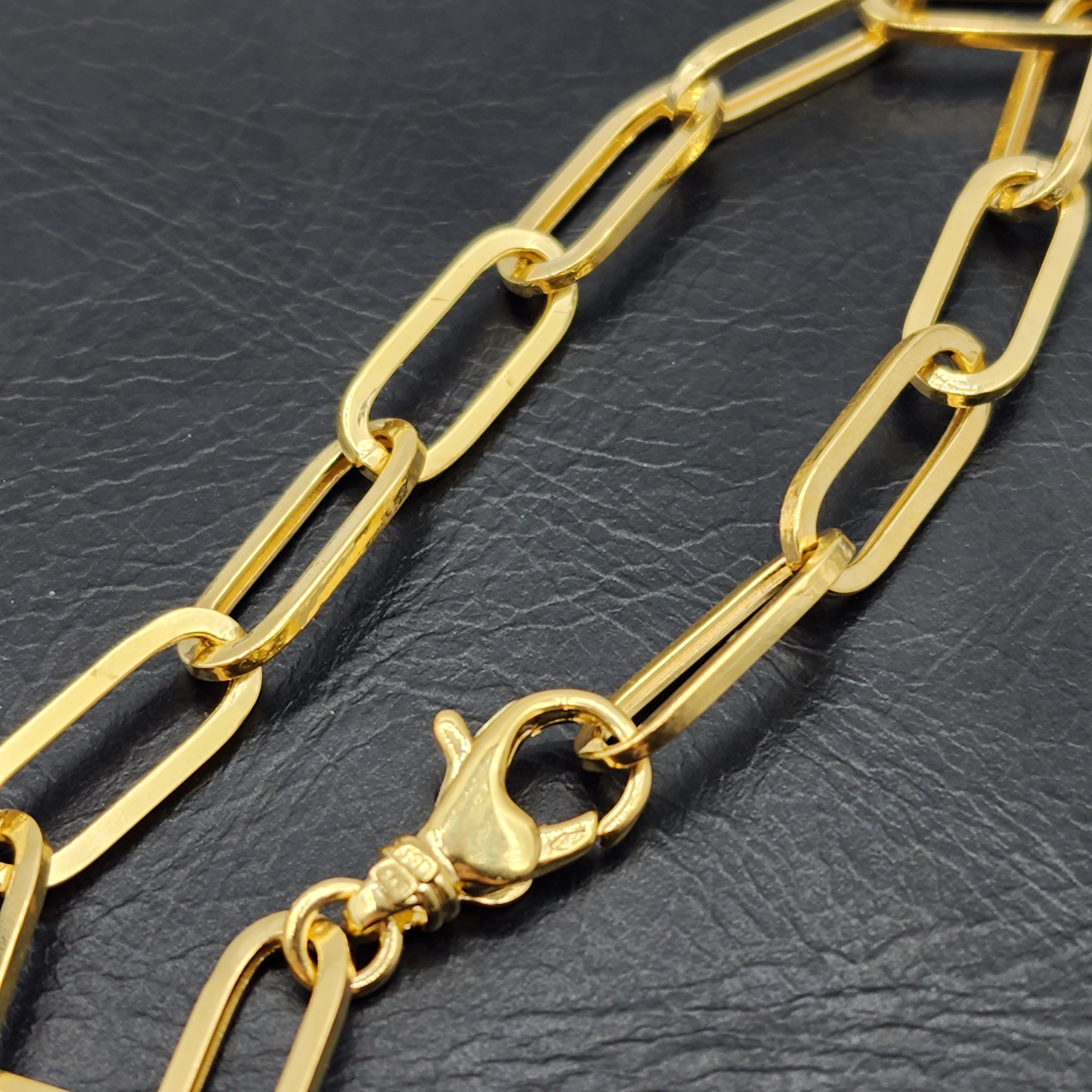 Gold Paperclip Chain Bracelet, Dainty 10K Yellow Gold Link Bracelet For Women, Paper Clip 6.45mm Chain, Perfect Gift For Her