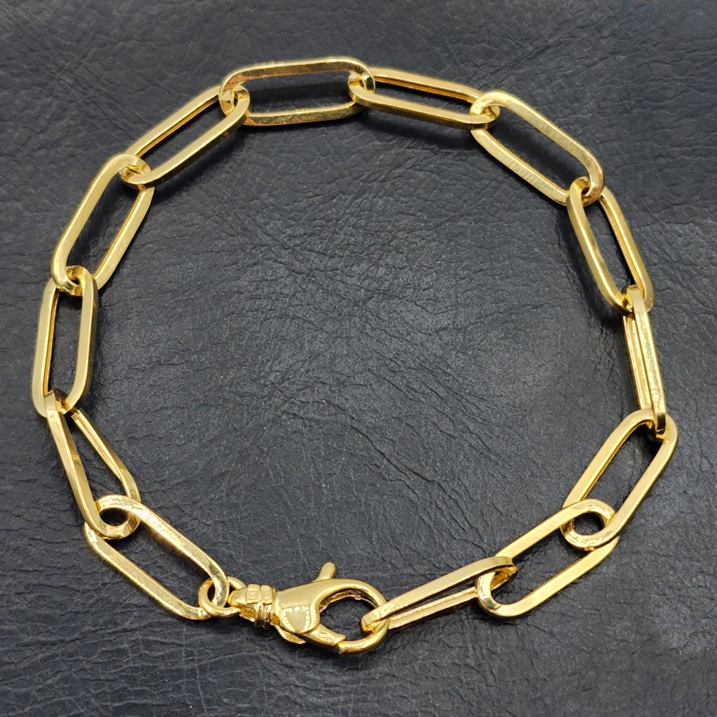 Gold Paperclip Chain Bracelet, Dainty 10K Yellow Gold Link Bracelet For Women, Paper Clip 6.45mm Chain, Perfect Gift For Her