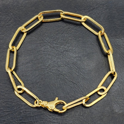 Gold Paperclip Chain Bracelet, Dainty 10K Yellow Gold Link Bracelet For Women, Paper Clip 6.45mm Chain, Perfect Gift For Her